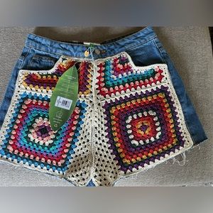 Farm Rio Crochet Jean Shorts NWT